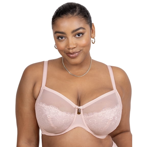 Women's Curvy Couture 1299 Luxe Lace Underwire Bra (Blushing Rose 44DDD)