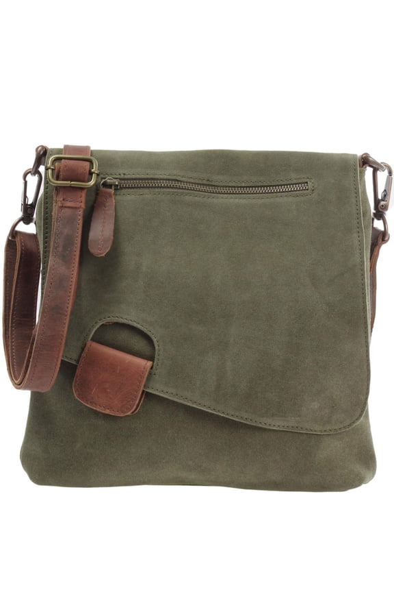 Luxe Leather Women's Soft Suede Crossbody Bag with Brown Leather Strap