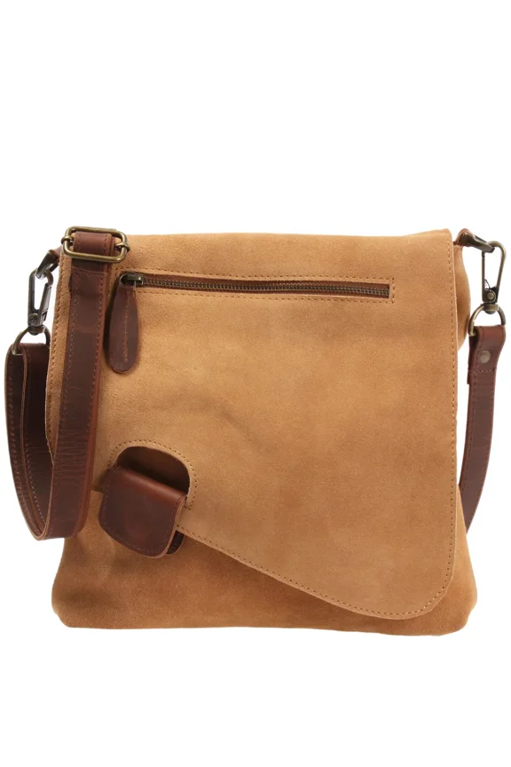 Luxe Leather Women’s Crossbody Bag – Soft Suede with Brown Leather Strap, Casual Travel Shoulder Purse