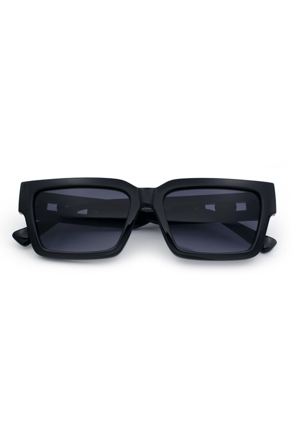 Luxe Lion Head Jewel Hinge Narrow Rectangle Horn Rim Plastic Sunglasses Black - Smoke
