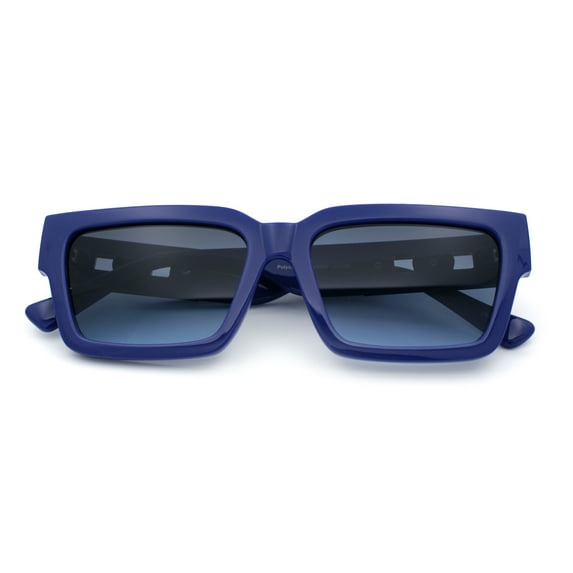 Luxe Lion Head Jewel Hinge Narrow Rectangle Horn Rim Plastic Sunglasses Blue - Navy