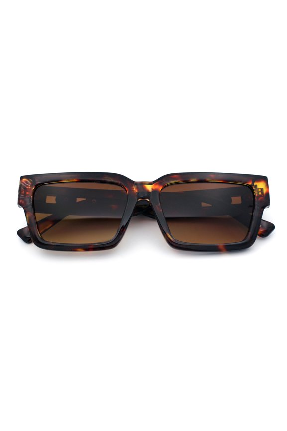 Luxe Lion Head Jewel Hinge Narrow Rectangle Horn Rim Plastic Sunglasses Tortoise - Brown
