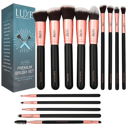 Luxe Makeup 14-Piece Brush Set with Brush Cleaning Solution