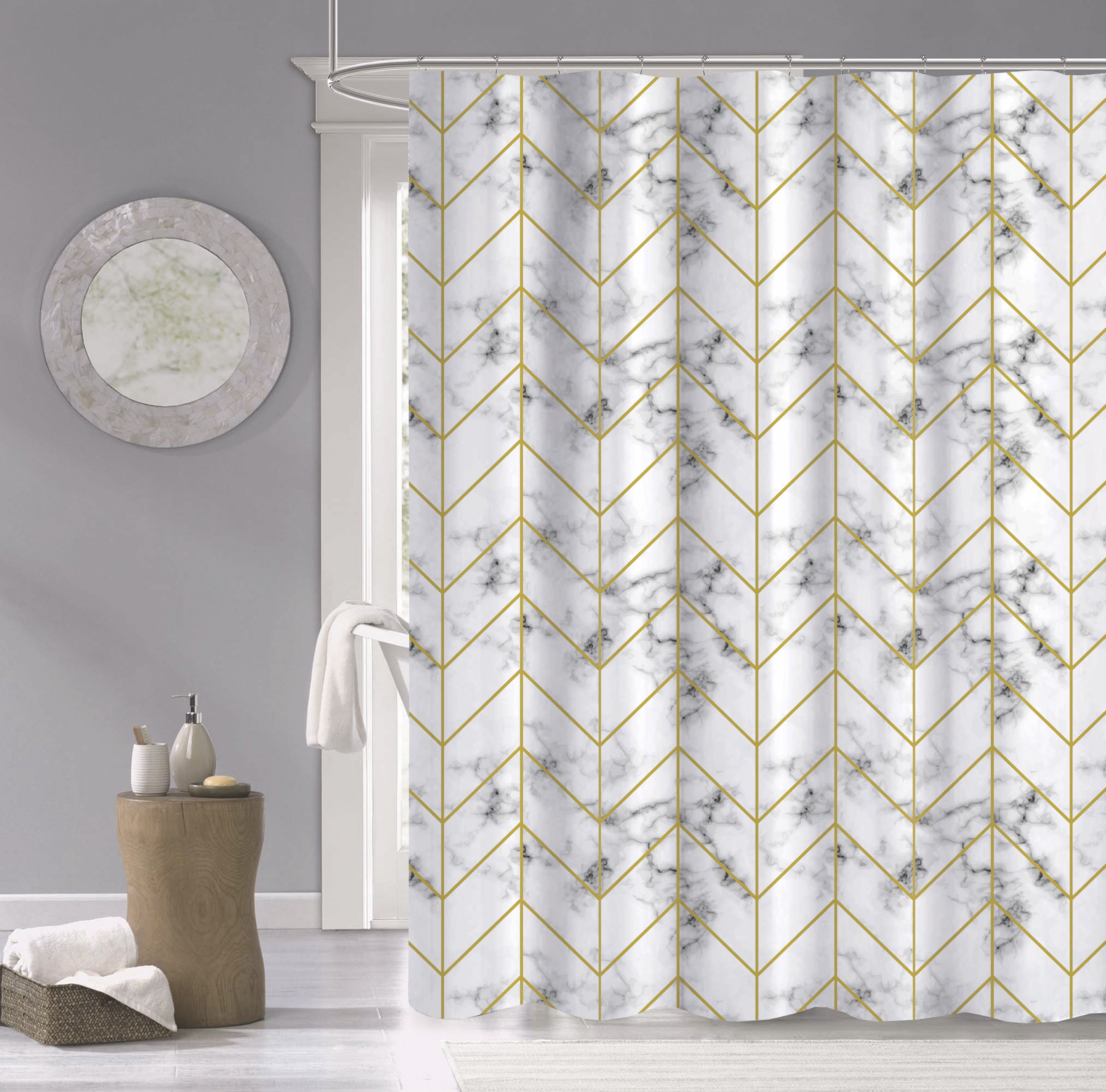 Gold and Silver Luxe Marble Cotton Shower Curtain with Liner