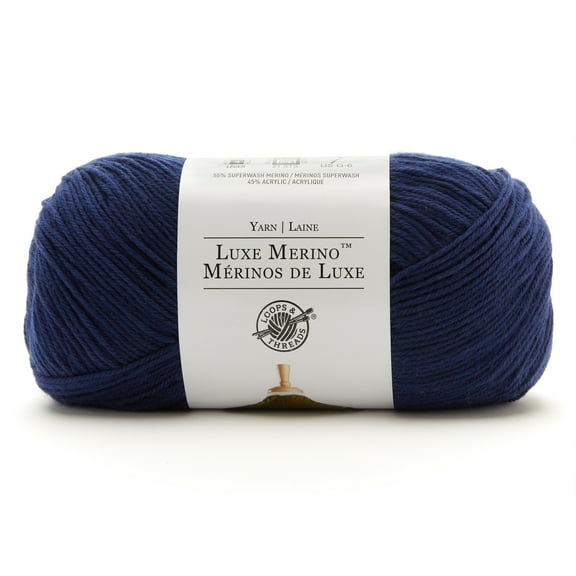 Luxe Merino Solid Yarn by Loops & Threads - Yarn for Knitting - Crochet - Weaving - and Arts & Crafts - Blue - Wool Blend - 5.3 oz