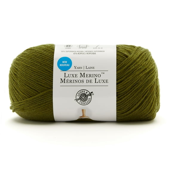Luxe Merino Solid Yarn by Loops & Threads - Yarn for Knitting - Crochet - Weaving - and Arts & Crafts - Green - Wool Blend - 5.3 oz