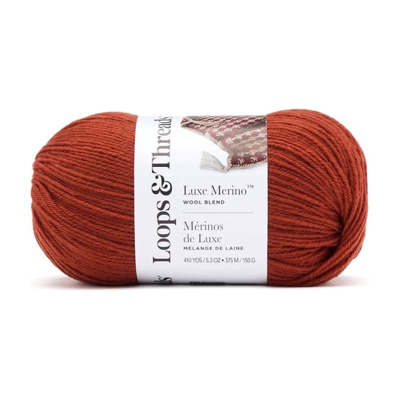 Luxe Merino Solid Yarn by Loops & Threads - Yarn for Knitting - Crochet - Weaving - and Arts & Crafts - Orange - Wool Blend - 5.3 oz