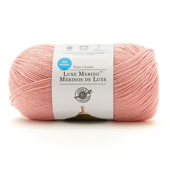 Luxe Merino Solid Yarn by Loops & Threads - Yarn for Knitting - Crochet - Weaving - and Arts & Crafts - Pink - Wool Blend - 5.3 oz