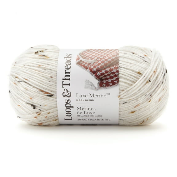 Luxe Merino Tweed Yarn by Loops & Threads - Yarn for Knitting - Crochet - Weaving - and Arts & Crafts - Cream - Wool Blend - 4.4 oz