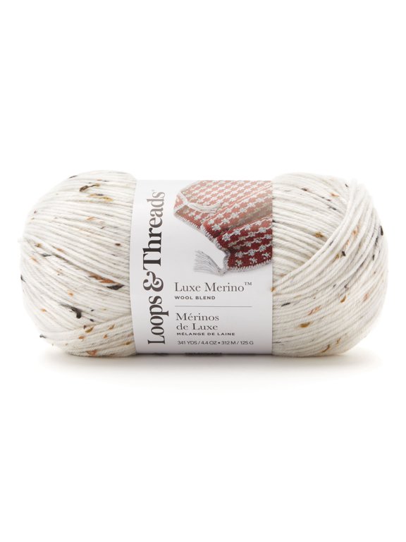 Luxe Merino Tweed Yarn by Loops & Threads - Yarn for Knitting - Crochet - Weaving - and Arts & Crafts - Cream - Wool Blend - 4.4 oz