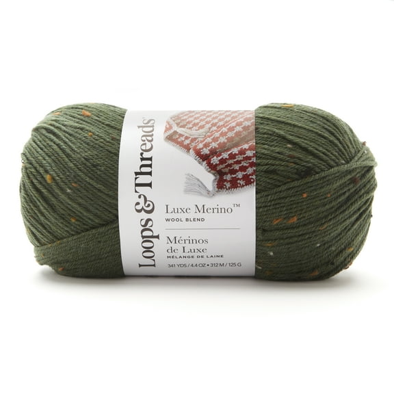 Luxe Merino Tweed Yarn by Loops & Threads - Yarn for Knitting - Crochet - Weaving - and Arts & Crafts - Pine - Wool Blend - 4.4 oz