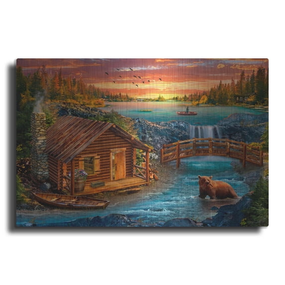 Luxe Metal Art '33_River_Cabin' by Chris Dobrowolski, Metal Wall Art, 24"x16"