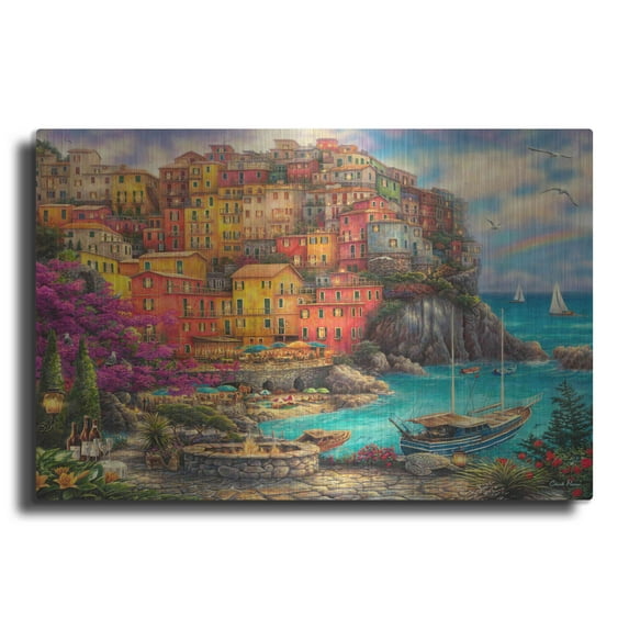 Luxe Metal Art 'A Beautiful Day at Cinque Terre' by Chuck Pinson, Metal Wall Art, 24"x16"