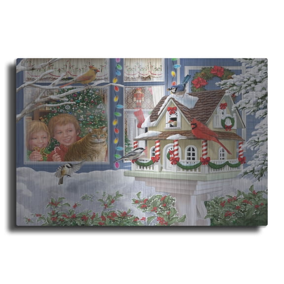 Luxe Metal Art 'A Home For Christmas' by Bigelow Illustrations Metal Wall Art, 16" x 12"