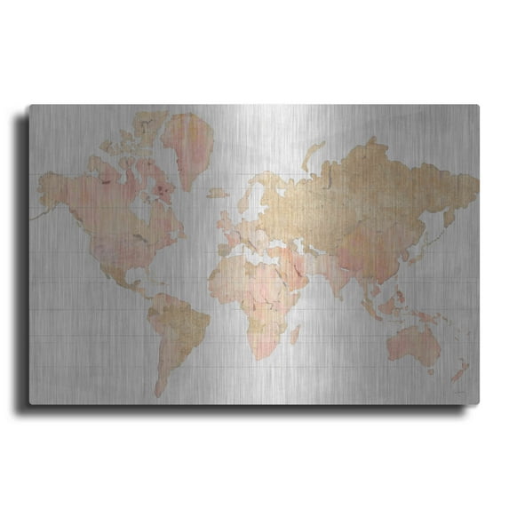 Luxe Metal Art 'Across the World Champagne' by Sue Schlabach, Metal Wall Art, 36"x24"