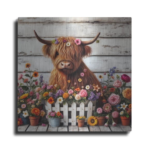 Luxe Metal Art 'Adorable Highland Cow' by Rey Klimt Metal Wall Art, 36" x 36"