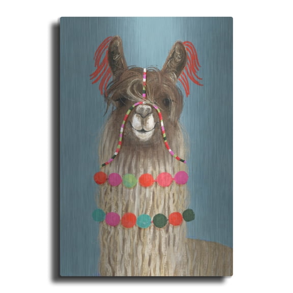 Luxe Metal Art 'Adorned Llama IV' by Victoria Borges, Metal Wall Art, 24"x36"