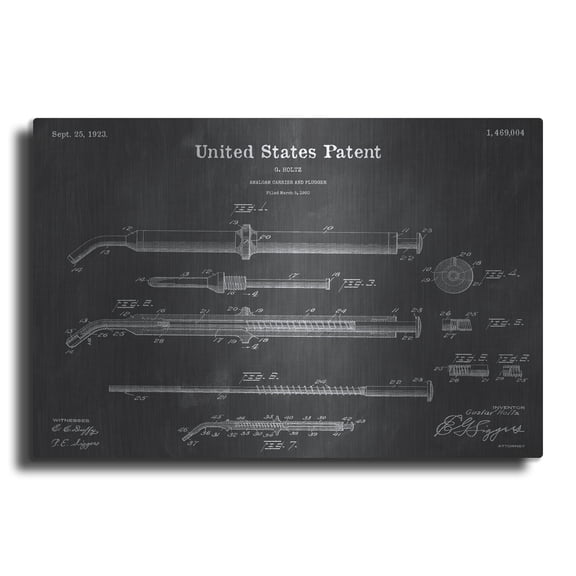 Luxe Metal Art 'Amalgam-Dentist Equipment Blueprint Patent Chalkboard' Metal Wall Art, 16"x12"