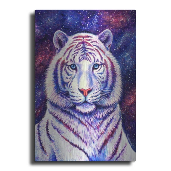Luxe Metal Art 'Among the Stars-Cosmic White Tiger' by Rebecca Wang Art, Metal Wall Art, 24"x36"