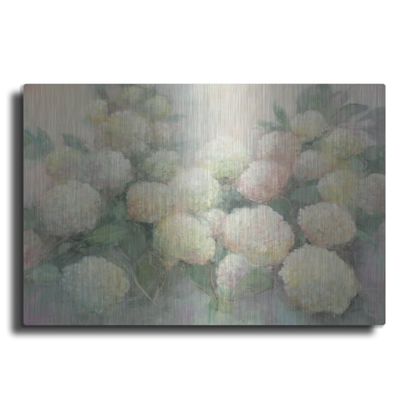 Luxe Metal Art 'Annabelle Hydrangeas C' by Julia Purinton Metal Wall Art, 24" x 16"
