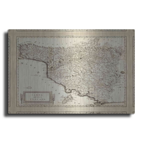 Luxe Metal Art 'Antique Map of Tuscany' by Unknown Metal Wall Art, 24"x16"