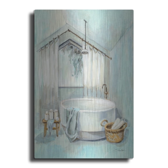 Luxe Metal Art 'Attic Aqua Bathroom 1' by Silvia Vassileva Metal Wall Art, 12" x 16"