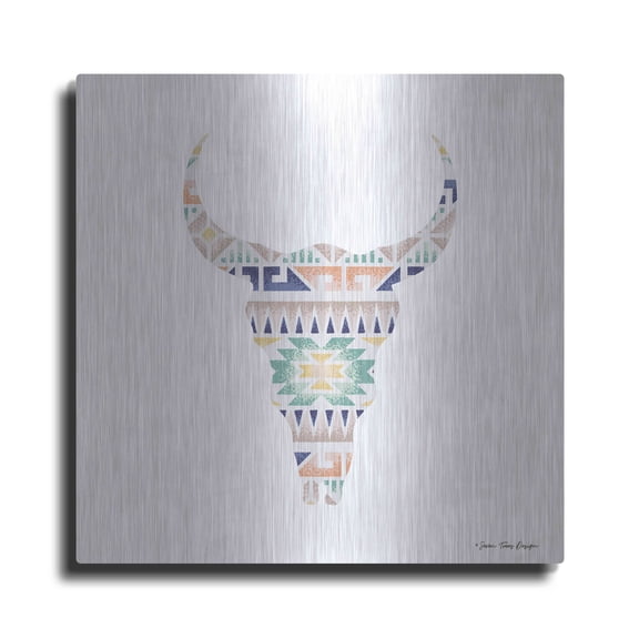Luxe Metal Art 'Aztec Cow Head' by Seven Trees Design, Metal Wall Art, 12"x12"