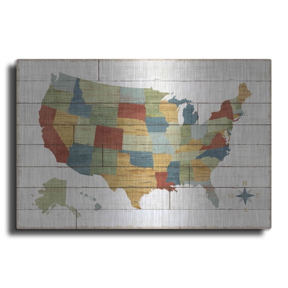 Luxe Metal Art 'Barnboard Map no Words' by Sue Schlabach, Metal Wall Art, 24"x16"