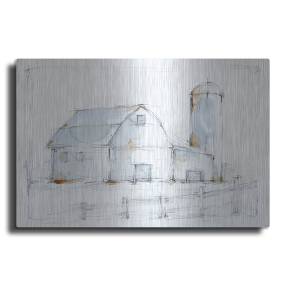 Luxe Metal Art 'Barnyard Pencil Sketch 1' by Ethan Harper Metal Wall Art, 16" x 12"