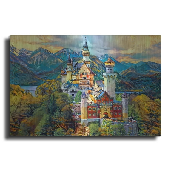 Luxe Metal Art 'Baviera Fussen Germany Neuschwanstein castle' by Pedro Gavidia, Metal Wall Art, 16"x12"