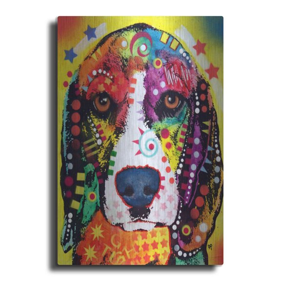 Luxe Metal Art 'Beagle Face' by Dean Russo, Metal Wall Art, 24"x36"