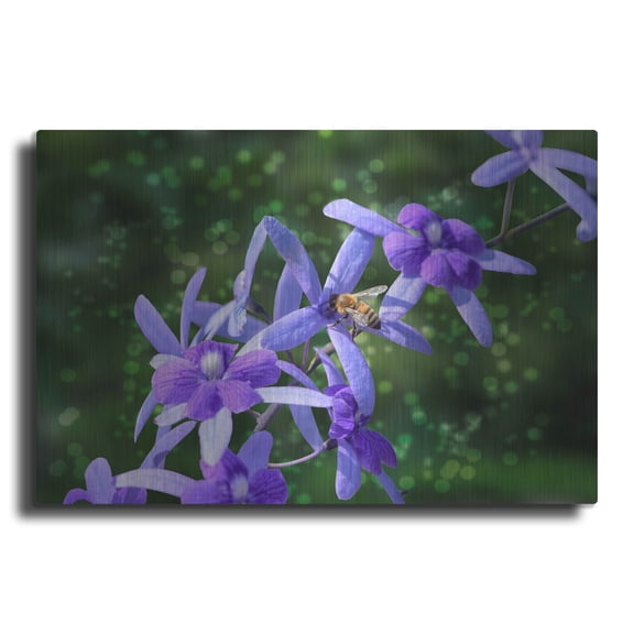 Luxe Metal Art ' Bee and Purple Flowers' by Don Spears, Metal Wall Art, 16"x12"
