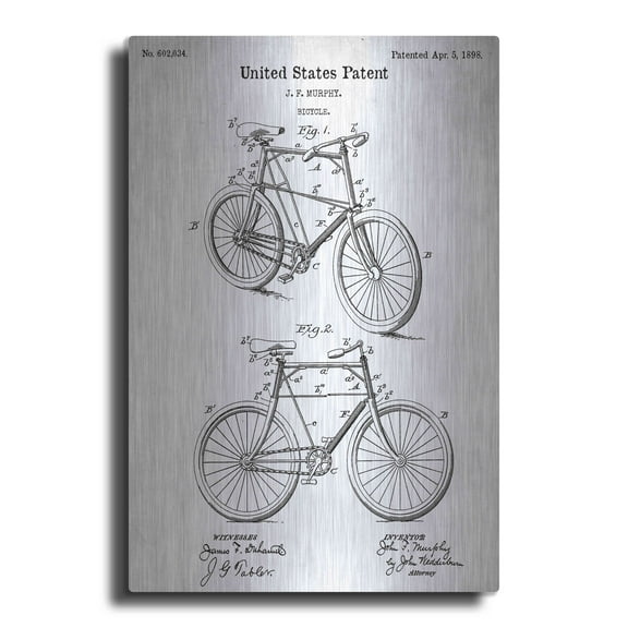 Luxe Metal Art 'Bicycle Vintage Blueprint Patent White' Metal Wall Art, 12"x16"
