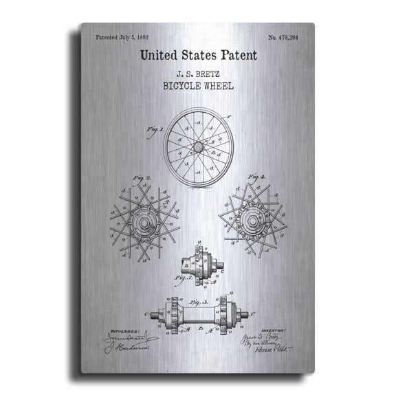 Luxe Metal Art 'Bicycle Wheel Blueprint Patent White' Acrylic Glass Wall Art, 12"x16"