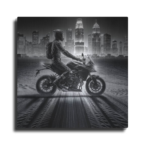 Luxe Metal Art 'Bike Rider' by Rey Klimt Metal Wall Art, 12" x 12"
