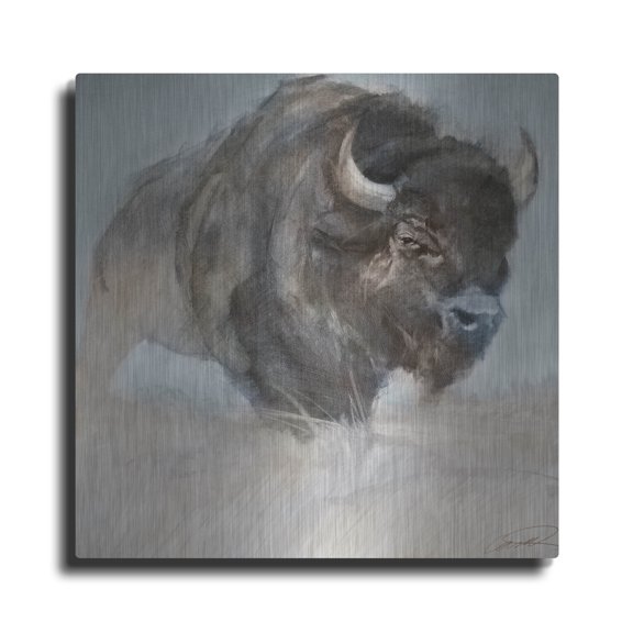 Luxe Metal Art 'Bison' by Robert Campbell, Metal Wall Art, 12"x12"