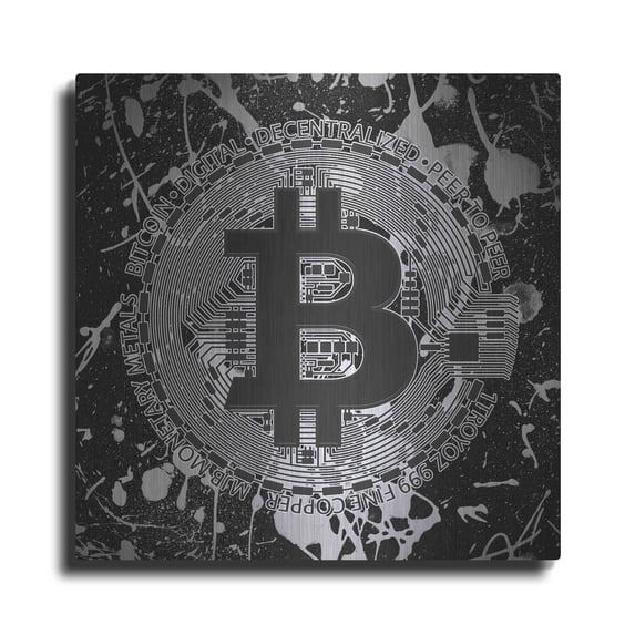 Luxe Metal Art 'Bitcoin Black Ice' by Cameron Gray Metal Wall Art, 36"x36"