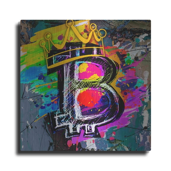 Luxe Metal Art 'Bitcoin Crypto King' by Epic Portfolio Metal Wall Art, 12"x12"