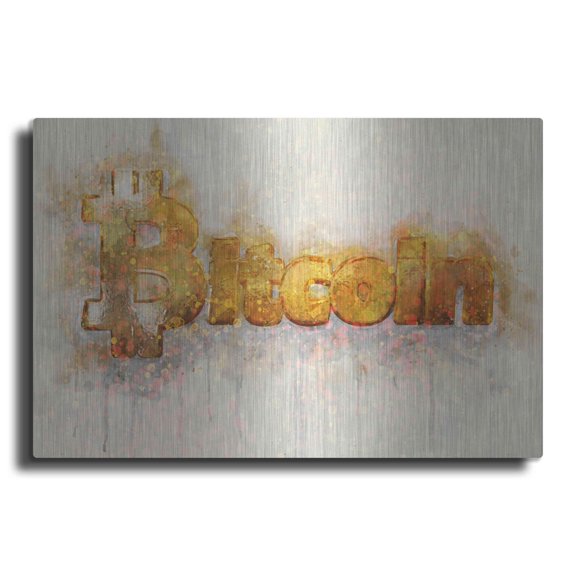 Luxe Metal Art 'Bitcoin Era 4' by Surma and Guillen, Metal Wall Art, 16" x 12"