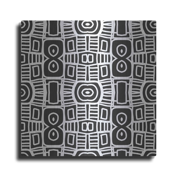 Luxe Metal Art 'Black And White Boho Floral II' by Linda Woods, Metal Wall Art, 12"x12"