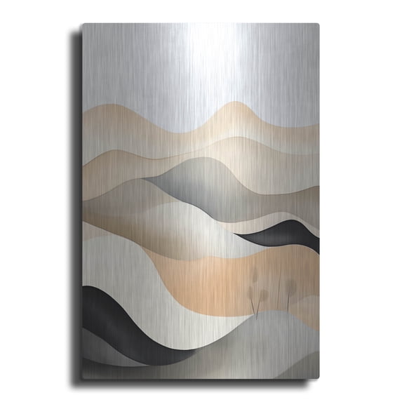 Luxe Metal Art 'Black & Beige Landscape 1' by Petals Prints Design, Metal Wall Art, 16"x24"