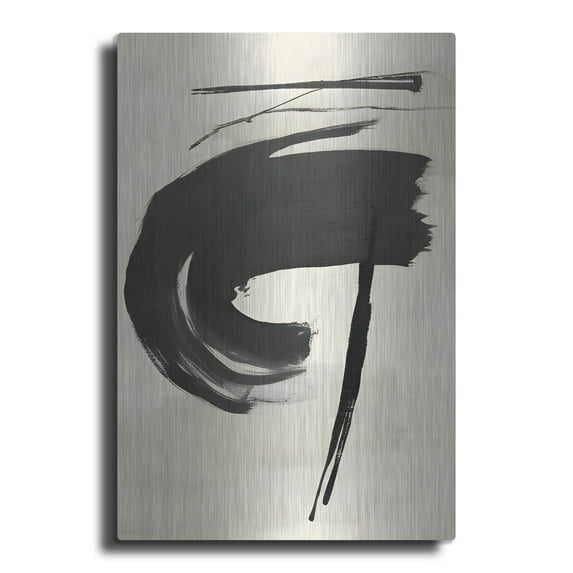 Luxe Metal Art 'Black & Neutral Abstract 7' by Petals Prints Design, Metal Wall Art, 24"x36"