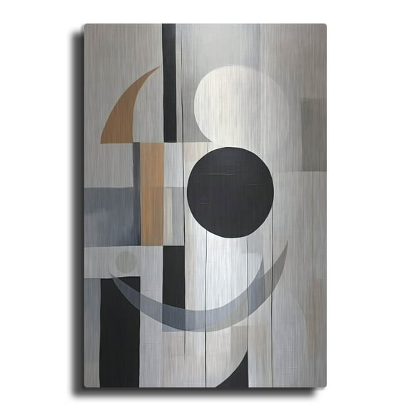 Luxe Metal Art 'Black and Tan Geometric 3' by Petals Prints Design, Metal Wall Art, 12"x16"