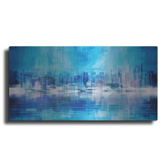 Luxe Metal Art 'Blue Abstract NYC Skyline' by Luxe Portfolio, Metal Wall Art, 48"x24"