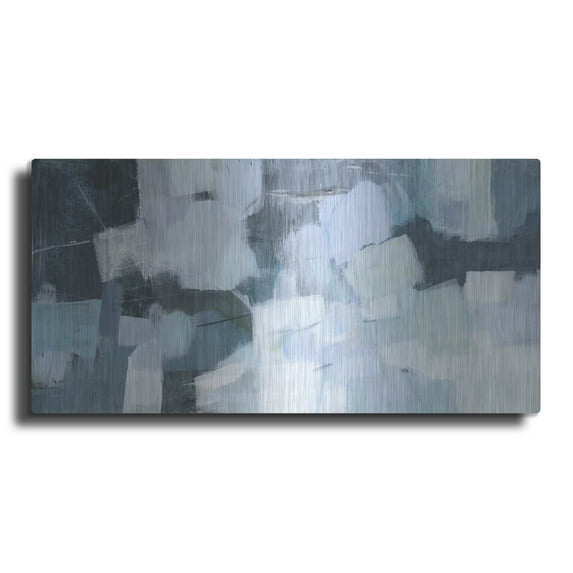 Luxe Metal Art 'Blue Deluge I' by Victoria Borges, Metal Wall Art, 24"x12"