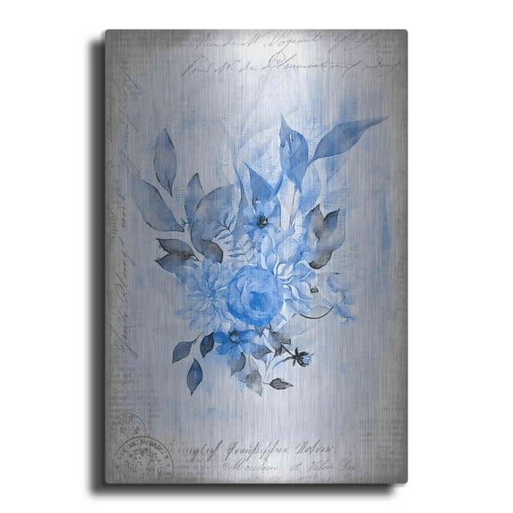 Luxe Metal Art 'Blue Flower Dream' by Andrea Haase, Metal Wall At, 12"x16"