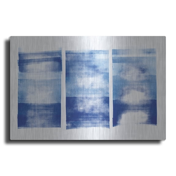 Luxe Metal Art 'Blue Geometric Abstract 1' by Wild Apple Portfolio Metal Wall Art, 16" x 12"