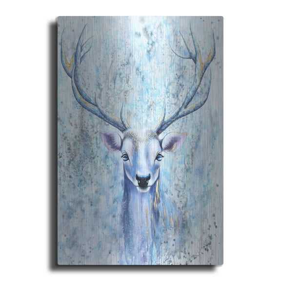 Luxe Metal Art 'Blue Spirit Deer' by Michelle Faber, Metal Wall Art, 12"x16"