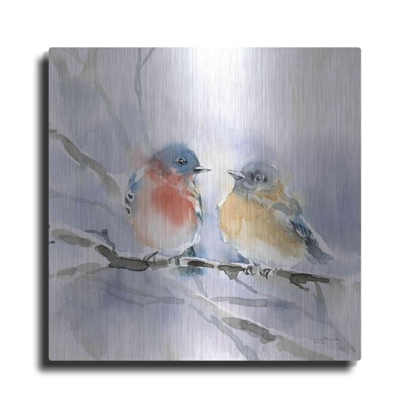 Luxe Metal Art 'Bluebird Pair' by Katrina Pete, Metal Wall Art, 12"x12"