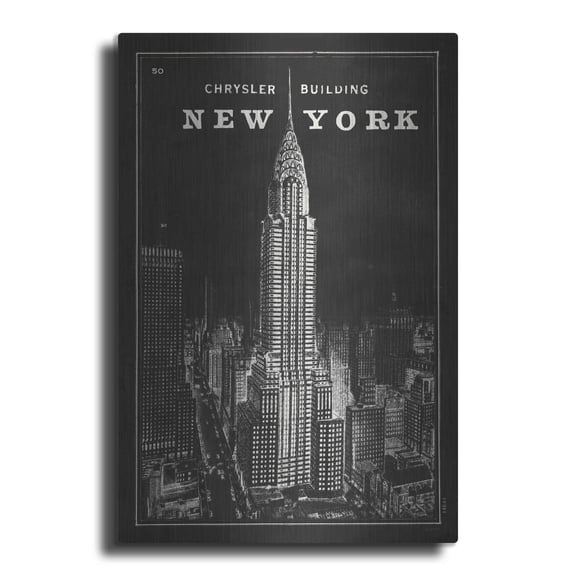 Luxe Metal Art 'Blueprint Map New York Chrysler Building Black' by Sue Schlabach, Metal Wall Art, 12"x16"
